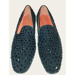 Elanroman Mens Black Rhinestone Studded Velvet Loafers  40/7